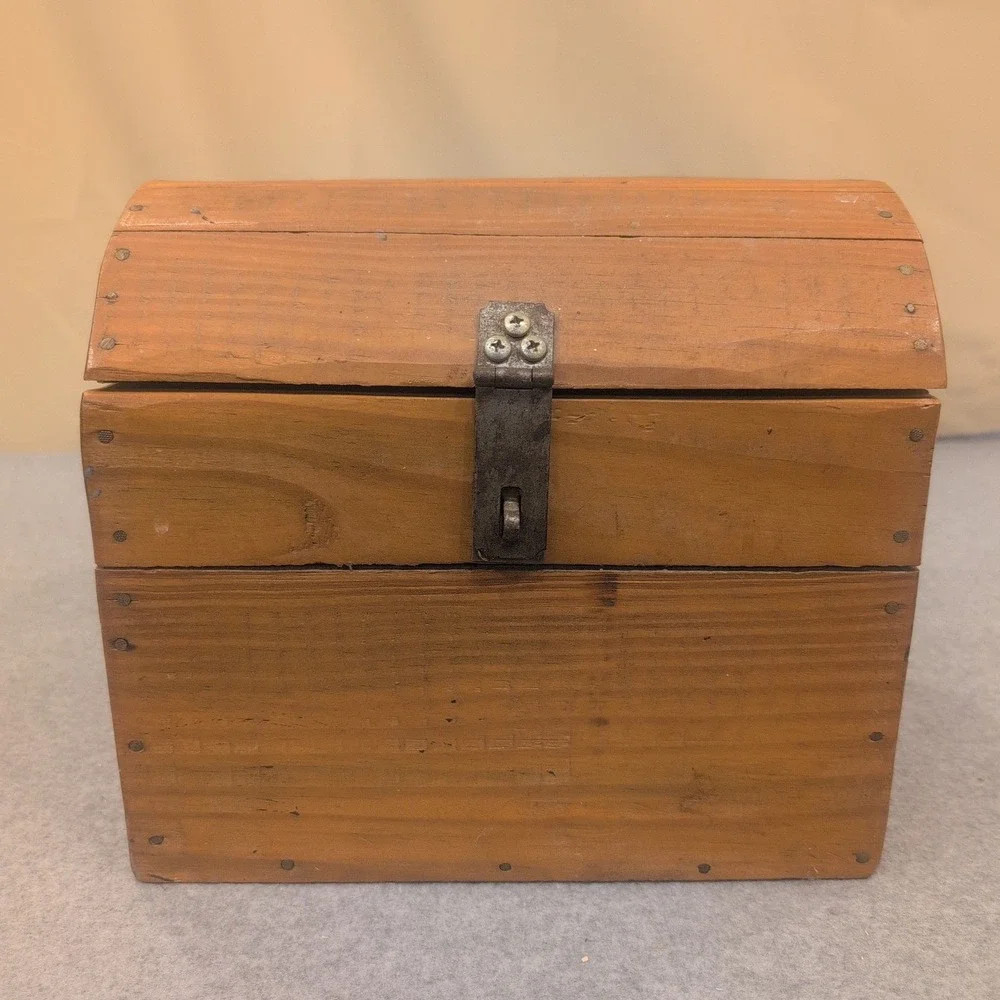 Rustic Wooden Treasure Chest Domed Lid Keepsake Box Small Storage Trunk